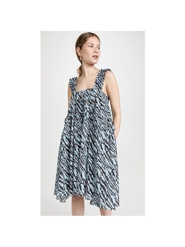 Brogger Tent Tiered Dress In Blue Zebra